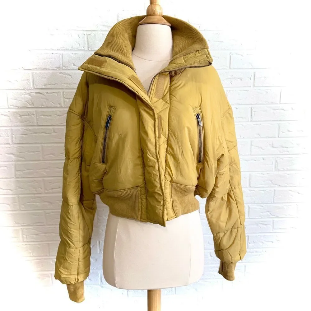 Free People Movement Boulder Babe Banded Mustard Puffer Size Small - Picture 2 of 9